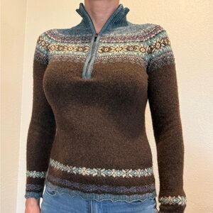Eddie Bauer Fair Isle Collectibles Quarter Zip Sweater Petite